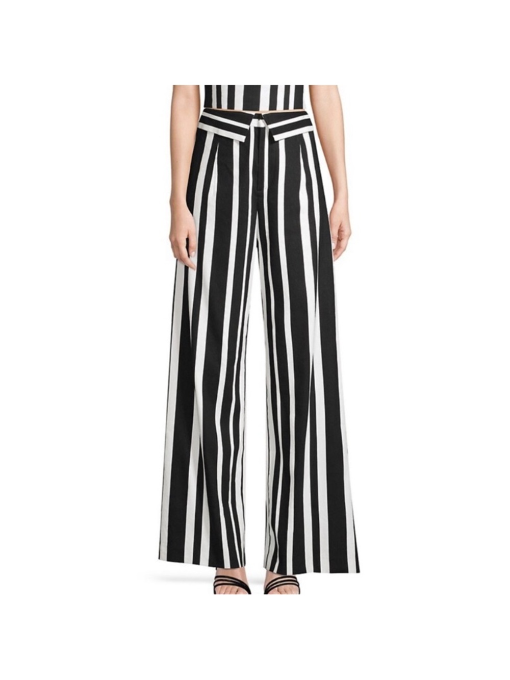 Alice and Olivia Umbrella Stripe Linen Wide Leg Pants Size 2